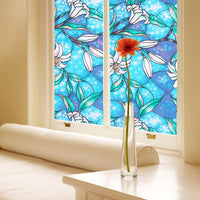 Lily-Flower Blossom Cling Stained Glass Window Film Sticker Home Decor