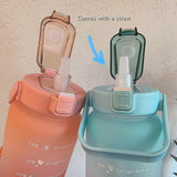 2L Large-capacity Water Bottle With Time Markings Motivational Drink Flask