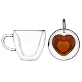 240ml Insulated Glass Cup Heart Shaped Double Wall Coffee Mug Drinking Tea Cup with Handle