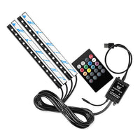 4-Pack USB Car Interior RGB LED Strip Lights Atmosphere Decorative Neon Music Lamps