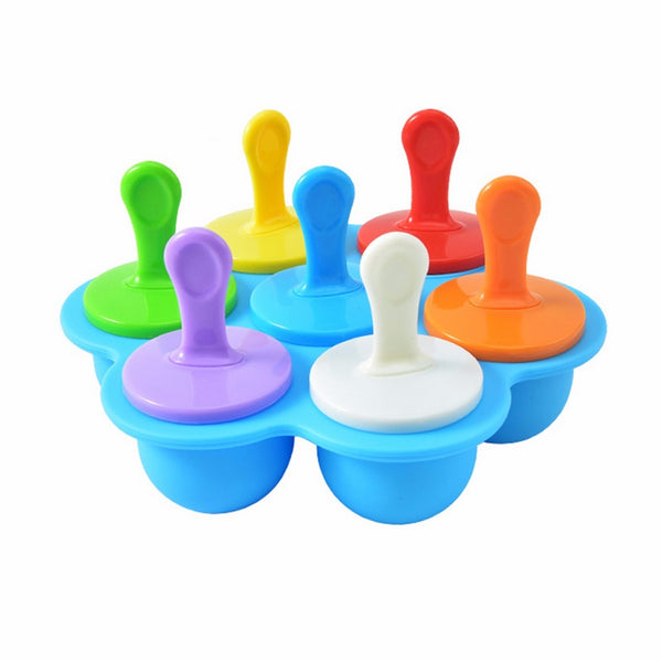 7-cavity DIY Mini Silicone Popsicle Mold with Colorful Sticks - Blue