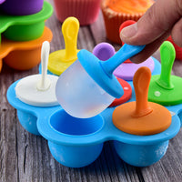 7-cavity DIY Mini Silicone Popsicle Mold with Colorful Sticks - Blue