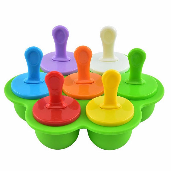 7-cavity DIY Mini Silicone Popsicle Mold with Colorful Sticks - Green