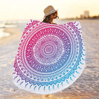 Mandala Print Quick Dry Beach Towels Sand Free Beach Blankets 150CM Beach Mats with Tassels