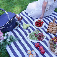 Outdoor Foldable Picnic Blanket Festival Beach Blanket for Camping Blue and White Pinstripes 150 X 200 CM