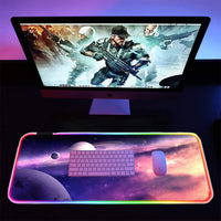 Large RGB Gaming Mouse Pad Extended Computer Keyboard Mat Planet