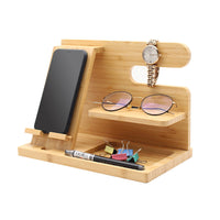 Wood Phone Docking Station Key Holder Wallet Stand Watch Organizer