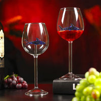 2pcs Wine Glasses with Blue Shark Inside Goblet Whiskey Cup