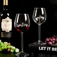 2pcs Wine Glasses with Clear Shark Inside Goblet Whiskey Cup