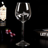 2pcs Wine Glasses with Clear Shark Inside Goblet Whiskey Cup