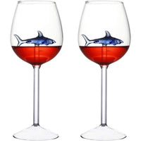 2pcs Wine Glasses with Blue Shark Inside Goblet Whiskey Cup