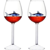 2pcs Wine Glasses with Blue Shark Inside Goblet Whiskey Cup