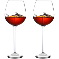 2pcs Wine Glasses with Clear Shark Inside Goblet Whiskey Cup