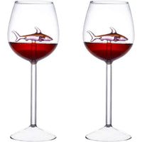 2pcs Wine Glasses with Pink Shark Inside Goblet Whiskey Cup