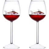 2pcs Wine Glasses with Pink Shark Inside Goblet Whiskey Cup