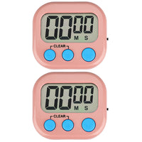 2 Pcs Set Magnetic Digital Timers Countdow Kitchen Timers Sport Alarms Pink