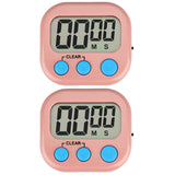 2 Pcs Set Magnetic Digital Timers Countdow Kitchen Timers Sport Alarms Pink