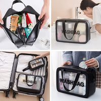 Set of 3 Pcs PVC Cosmetic Bags Travel Toiletry Bags Black