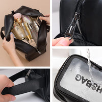 Set of 3 Pcs PVC Cosmetic Bags Travel Toiletry Bags Black