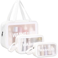 Set of 3 Pcs PVC Cosmetic Bags Travel Toiletry Bags White