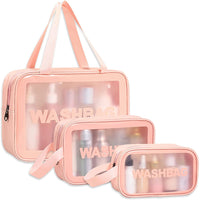 Set of 3 Pcs PVC Cosmetic Bags Travel Toiletry Bags Pink