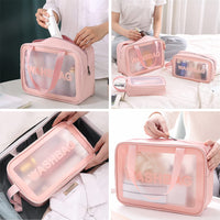 Set of 3 Pcs PVC Cosmetic Bags Travel Toiletry Bags Pink