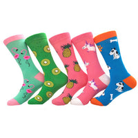 5 Pairs of Women Novelty Socks Fruit Pattern Socks Set-Animals + Fruits