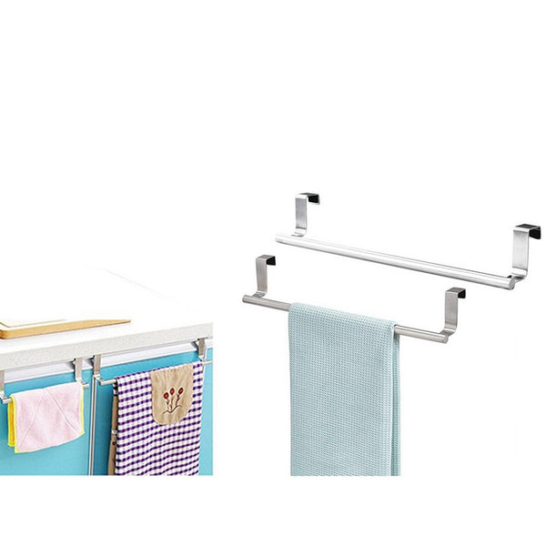 2Pcs Stainless Steel Over Door Kitchen Tea Towel Rail Drawer Holder Cloth