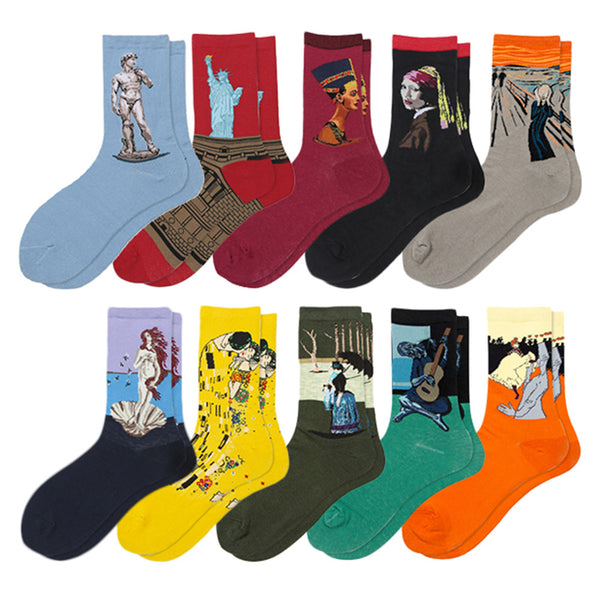 5 Pairs of Art Painting Socks Novelty Artist Series Starry Night Men Women Famous Socks