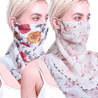 Women Flower Print Lightweight Scarf Sun Protection Breathable Face Mask Outdoor Soft Mask