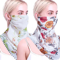 Women Flower Print Lightweight Scarf Sun Protection Breathable Face Mask Outdoor Soft Mask