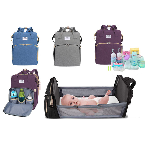 Foldable Mommy Backpack with Bed Diaper Bag Multifunctional Baby Crib Backpack Nappy Mummy Bag