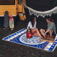 Double Sides Boho Woven Throw Blanket Camping Blanket for Couch Bed Blue