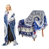 Double Sides Boho Woven Throw Blanket Camping Blanket for Couch Bed Blue