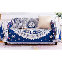 Double Sides Boho Woven Throw Blanket Camping Blanket for Couch Bed Blue