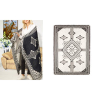 Double Sides Boho Woven Throw Blanket Camping Blanket for Couch Bed White