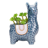 2 X Alpaca Ceramic Flower Pots Garden Home Decor Blue