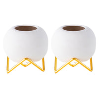 2Pcs Ball Shape Ceramic Flower Pots Garden Home Decor with Plantpot Holder White