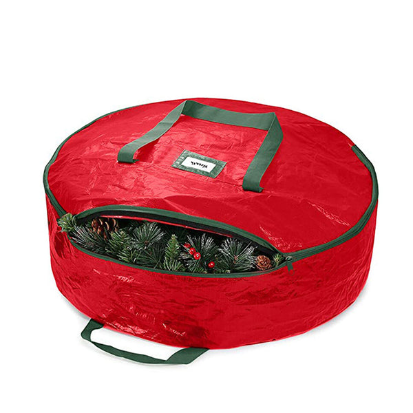 Red Christmas Wreath Storage Bag Zipper Xmas Organized Bag Handles Container