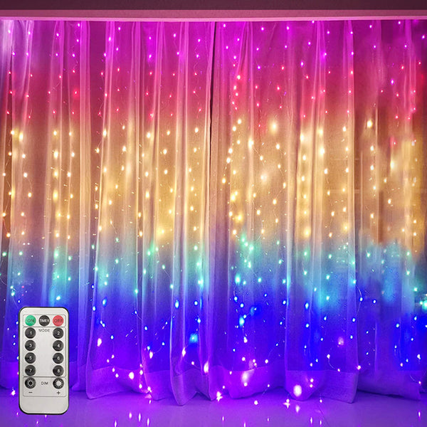 3M Christmas Rainbow LED Curtain Lights Remote Control String Lights