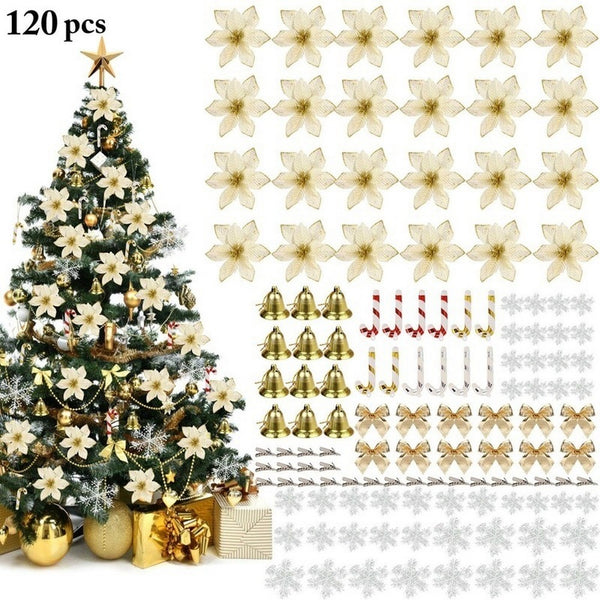120pcs Glitter Artificial Christmas Tree Decoration Flowers