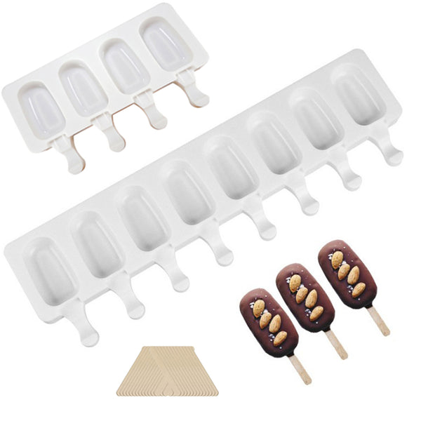 Ice Cream Molds with 50 Sticks Silicone Ice Lolly Pop Moulds DIY Ice Cream Making Tool 4 Cavities or 8 Cavities Ice Cream Maker