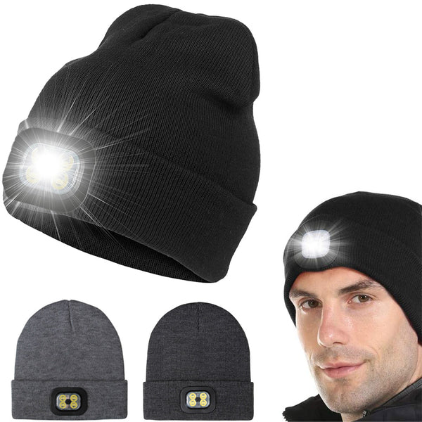 LED Beanie Hat USB Rechargeable LED Light Hat Winter Warm Knitted Hat Camping Workwear Hat with LED Light