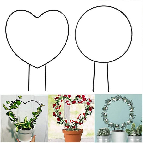 2PCS Plant Trellis for Climbing Plants Flower Support Heart Round Garden Trellis