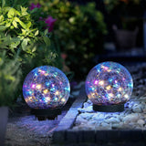 2pcs Cracked Glass Solar Globe Lights Solar Powered Ground Plug Light Garden Decoration Light