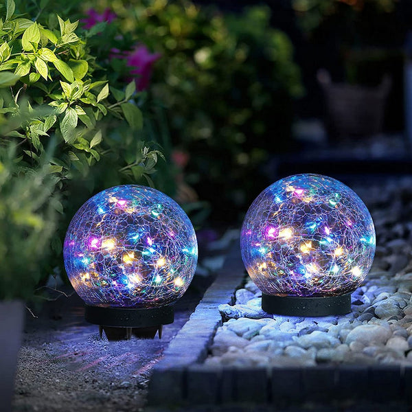 Cracked Glass Solar Globe Lights Solar Powered Ground Plug Light Garden Decoration Light