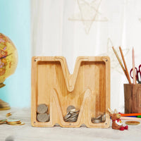 Wooden Letter Piggy Bank Funny Saving Money Box Desktop Decoration