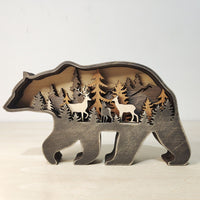 1pc Wood Carve Bear Deer Ornaments Home Decor Christmas Gift Woodcarving Desktop Decoration