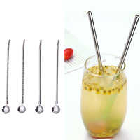 10pcs Stainless Steel Straws Spoon Drinking Straw Spoon Dual-Use Straws Tea Spoon