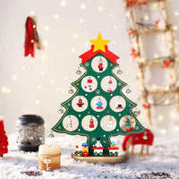 Funny Desktop Wooden Christmas Tree Decor Set with 10 Mini Ornaments